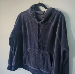 Women's J Crew Navy Blue Velour Cropped Hoodie